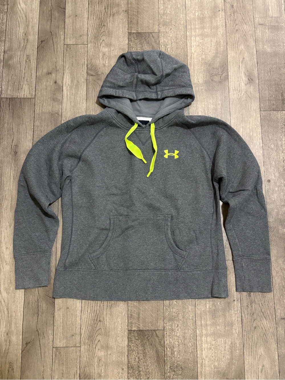 Under Armour Women’s Charcoal Gray Hoodie with Neon Green Accents